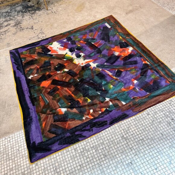 Gianni Versace Vintage Paint Brush Print Large Cotton Scarf - Picture 8 of 9